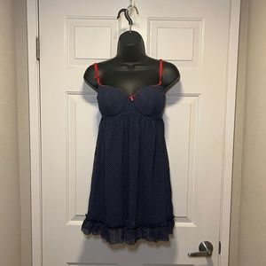 Navy & Red Cute Lingerie Dress Slip Flouncy Feminine Fun Flirty Sexy US12